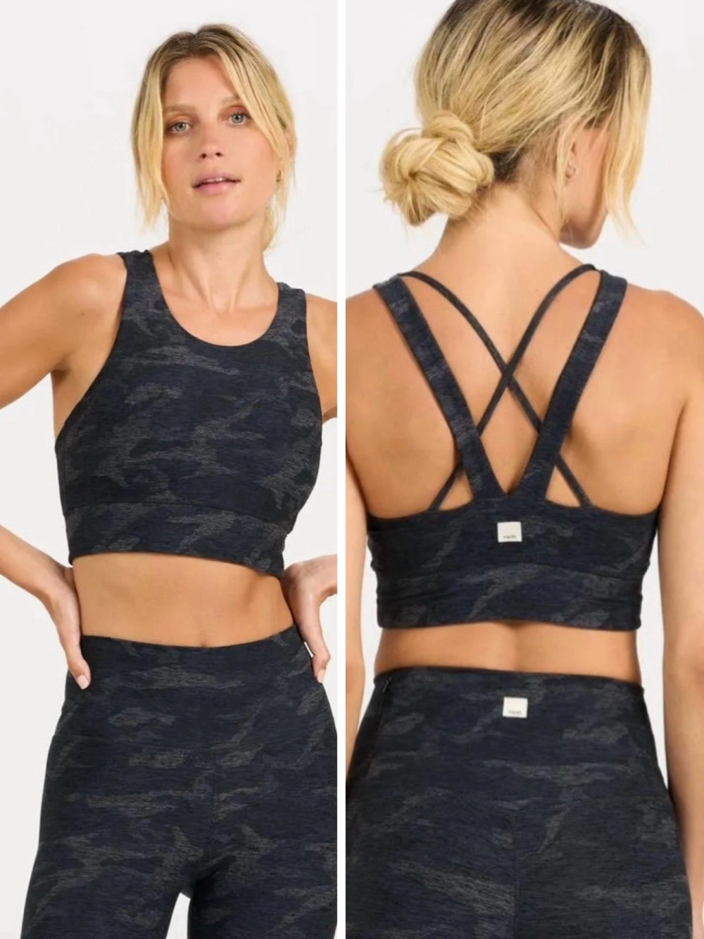 Vuori Elevation Strappy Sports Bra — Black Heather Camo
